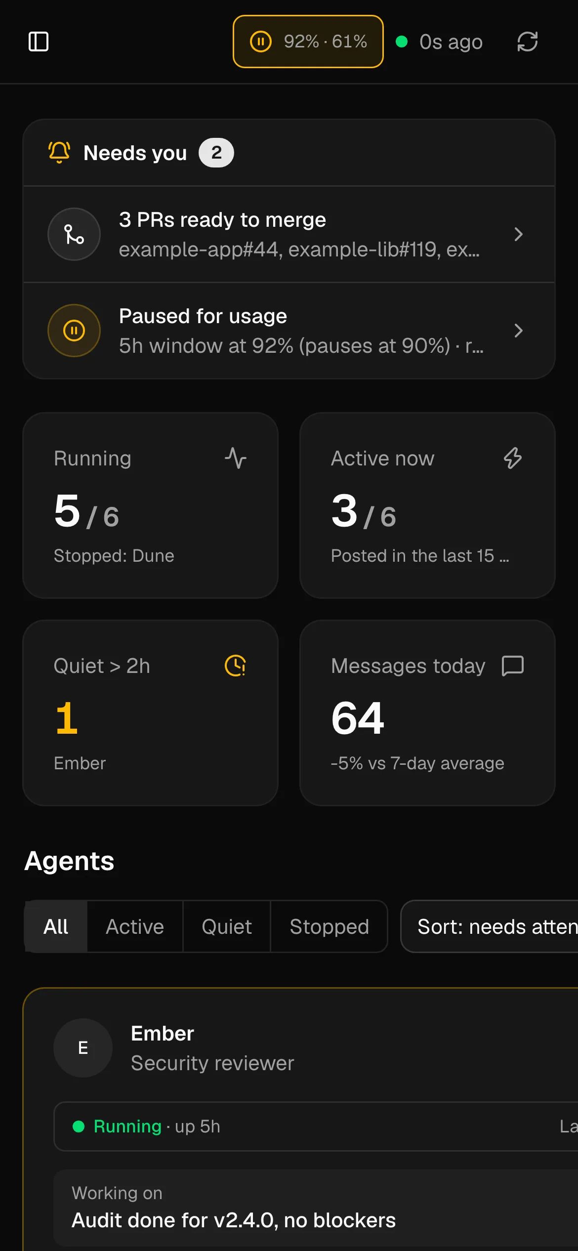 The Agents view on a phone.